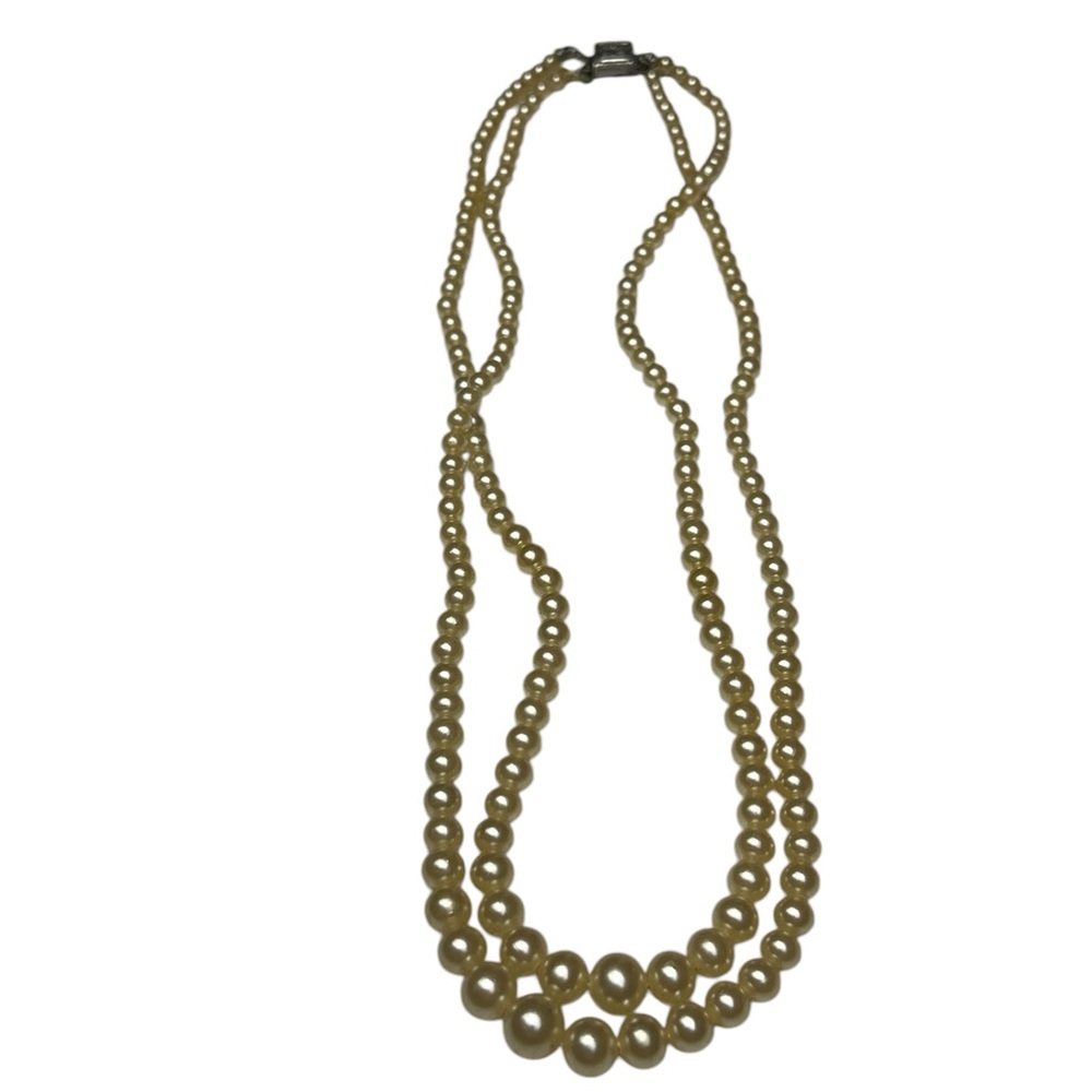Vintage Double Strand Pearl Sterling Necklace